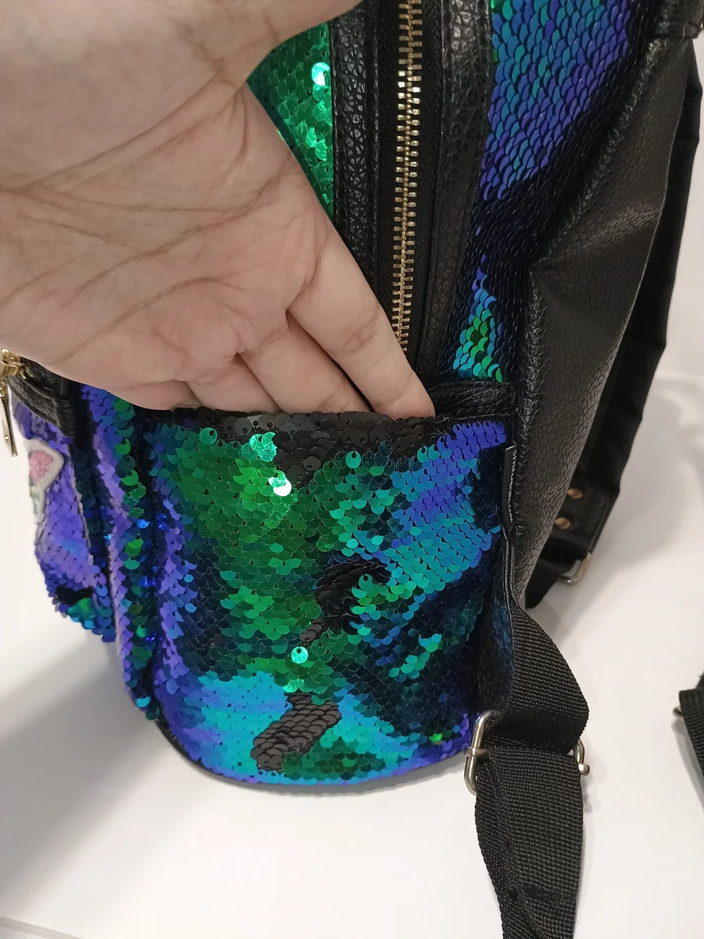 Style Lab Girl Mermaid Sequin Mini Backpack Purse Bird & Hummingbird Patc